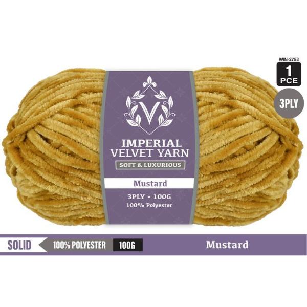 Imperial Velvet Mustard 100% Polyester 3Ply Yarn - 100g