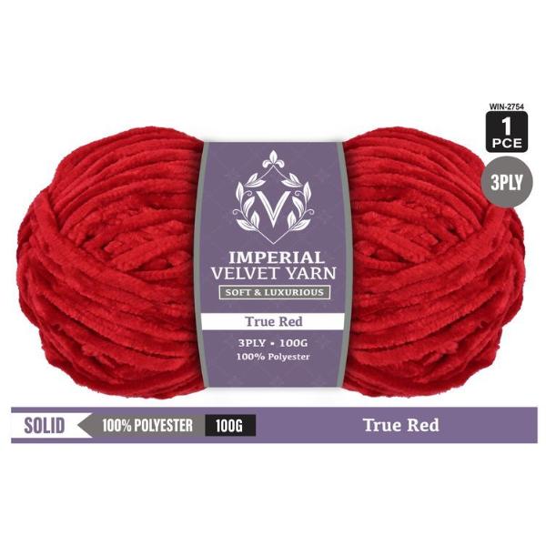 Imperial Velvet True Red 100% Polyester 3 Ply Yarn - 100g