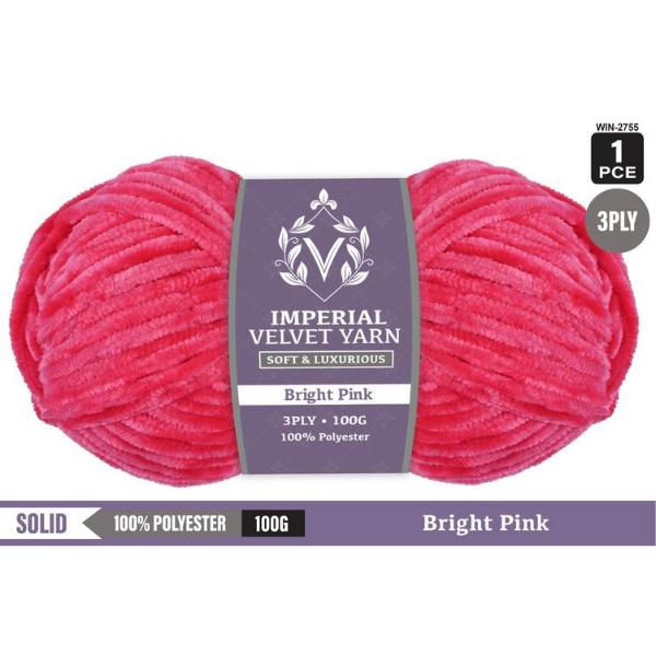 Imperial Velvet Bright Pink 100% Polyester 3Ply Yarn - 100g
