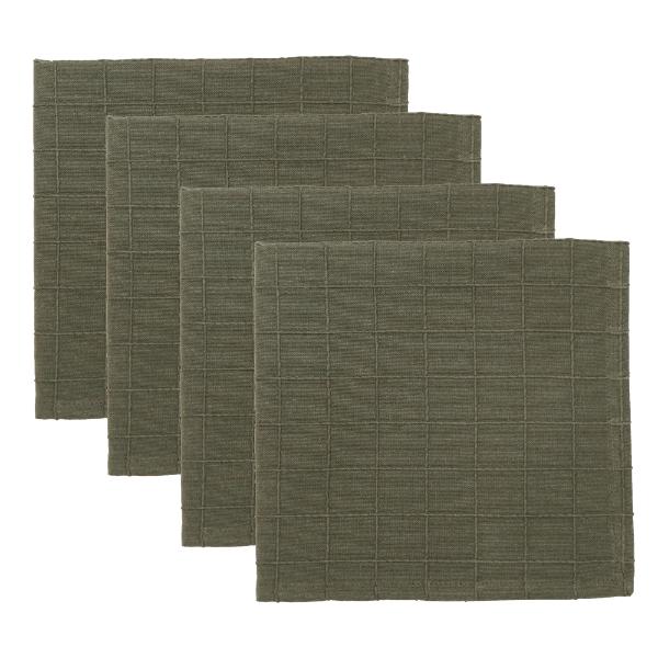 4 Piece Olive Checked Napkins - 45cm