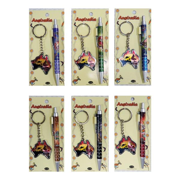 2 Pack Australian Map Kangaroo Keychain & Pen