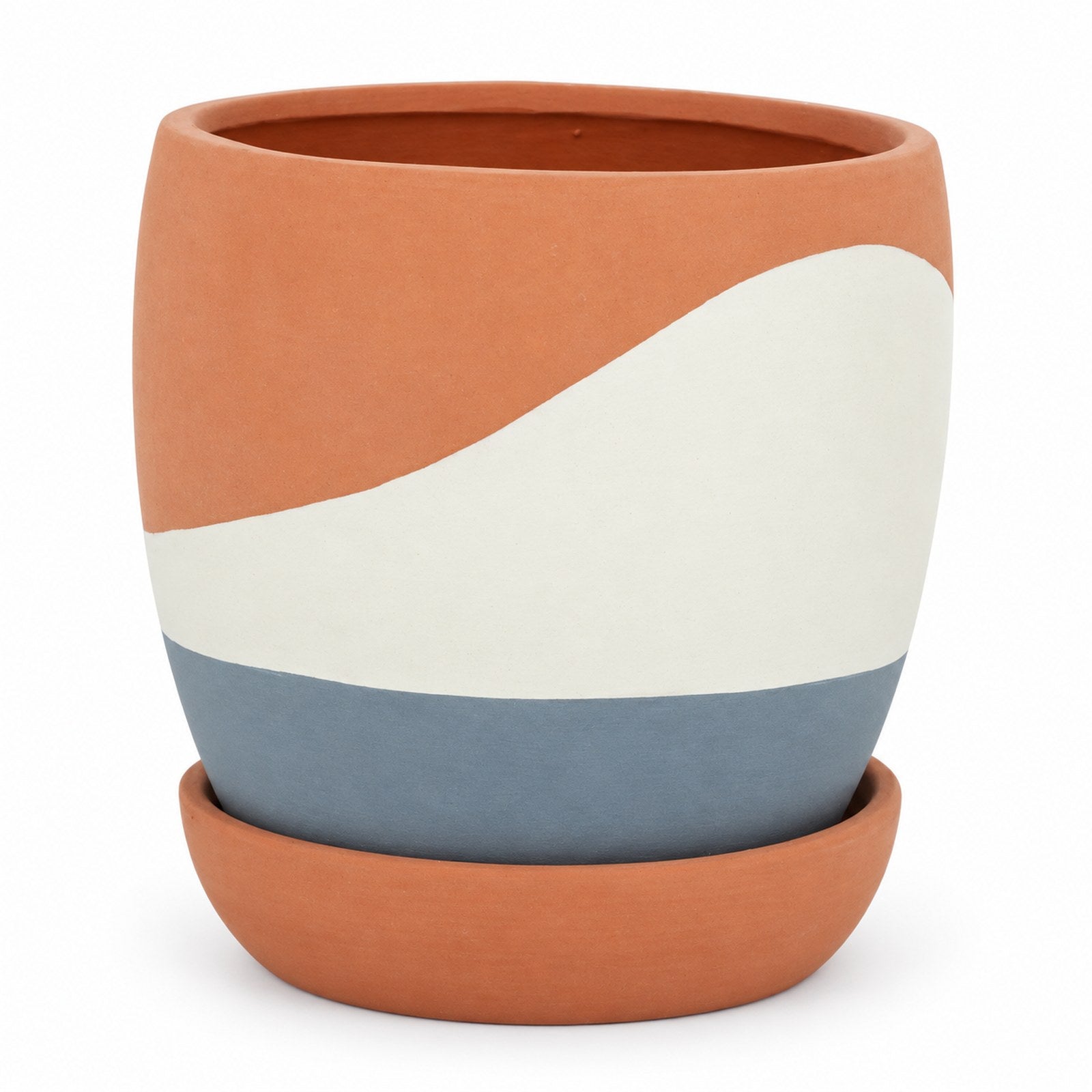 Blue Spliced Ceramic Pot and Saucer 14cm planter from The Base Warehouse