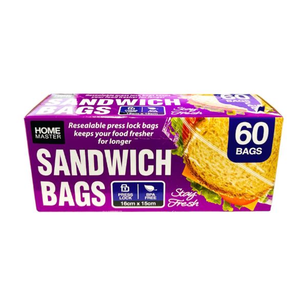 60 Pack Sandwich Bags - 16cm x 15cm