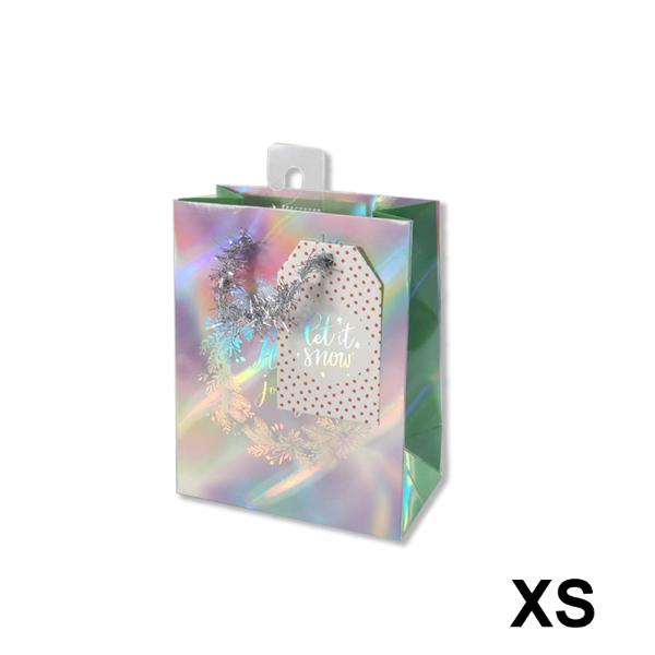 XSmall Holographic Holly Gift Bag - 11x13x6cm