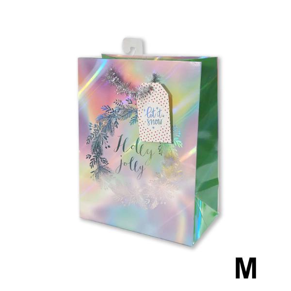 Medium Holographic Holly Gift Bag - 18x23x10cm