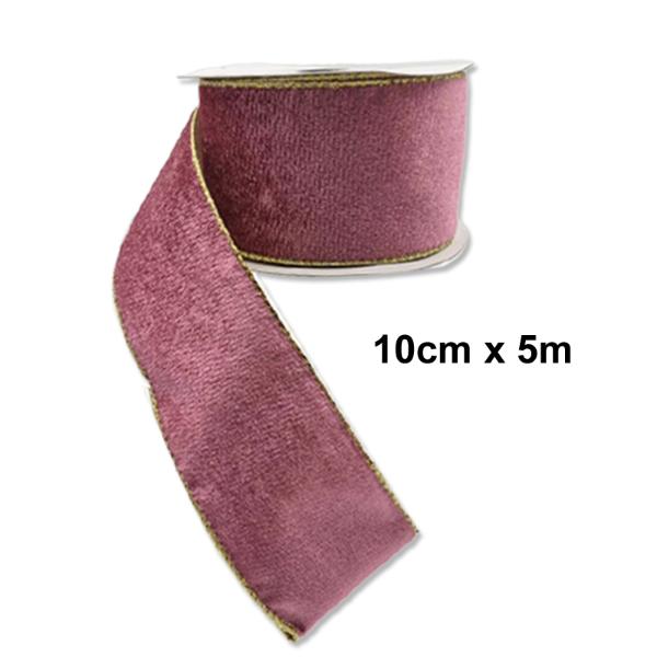 Pink Velvet Ribbon With Gold Trim - 10cm x 5m