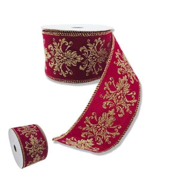 Satin Red & Gold Xmas Ribbon - 6.3cm x 5m