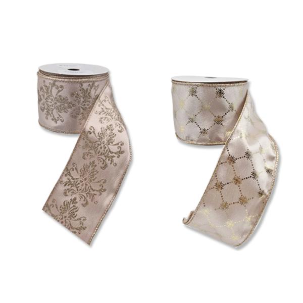 Satin Gold Patterned Xmas Ribbon - 6.3cm x 5m