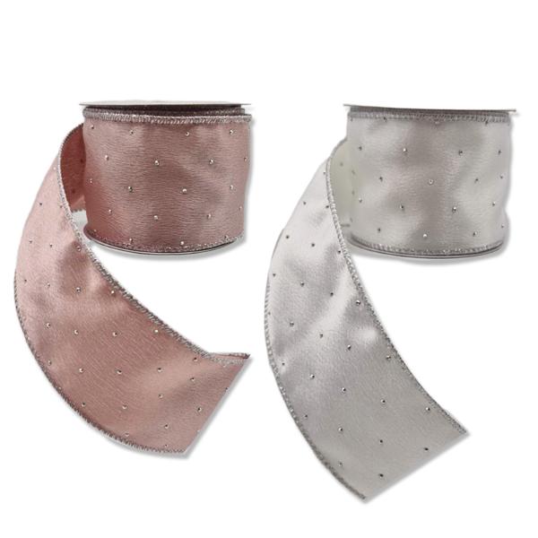 Satin Ribbon With Diamante - 6.3cm x 5m