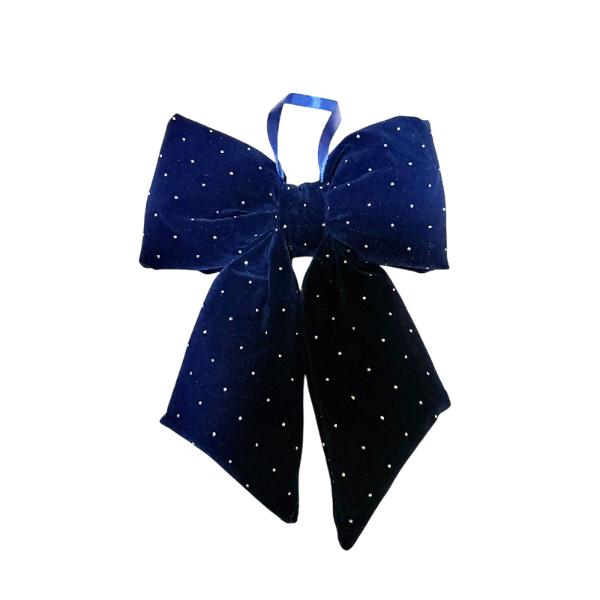 Blue Velvet Diamante Bow - 26cm
