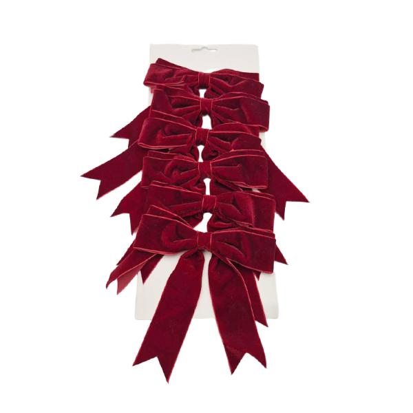 6 Pack Red Velvet Bows - 15cm