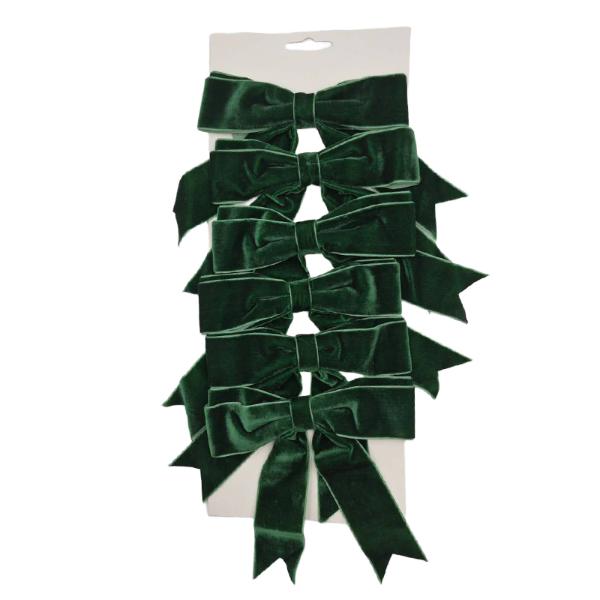 6 Pack Green Velvet Bows - 15cm