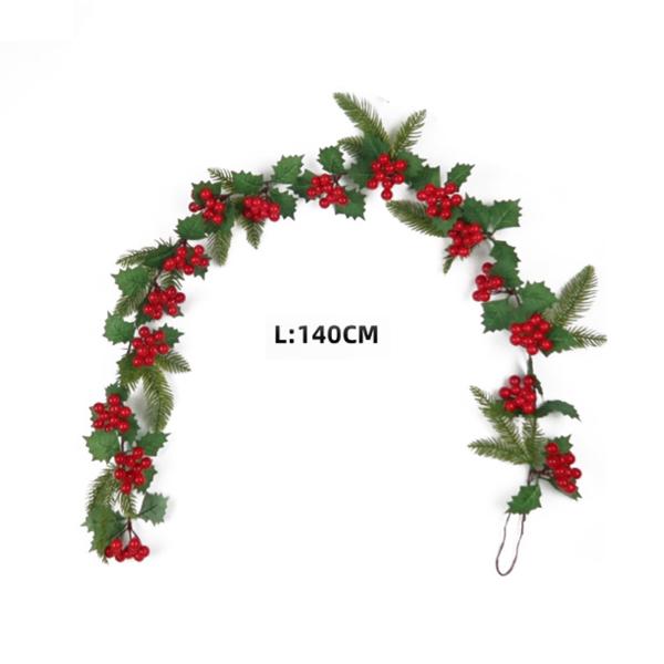 Holly Leaf Garland With Berries - 140cm