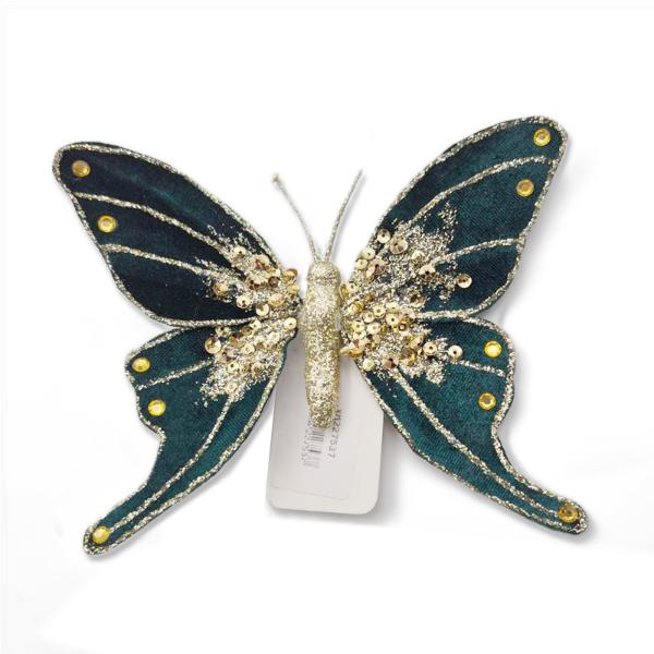 Emerald & Gold Glitter Butterfly - 16cm
