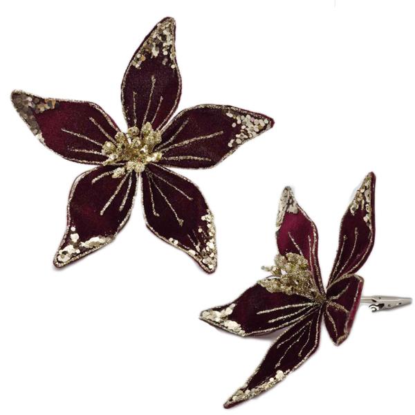 Velvet Burgundy Glitter Flower - 15cm