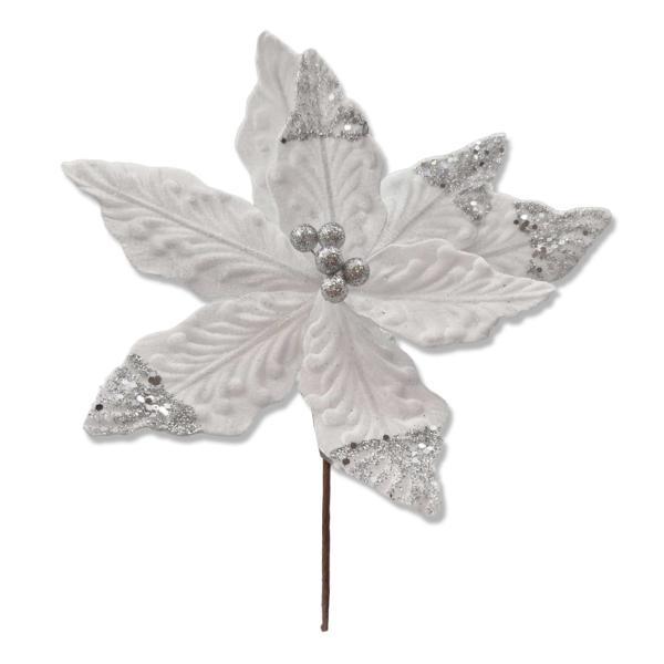 White With Sequins Xmas Flower - 30cm