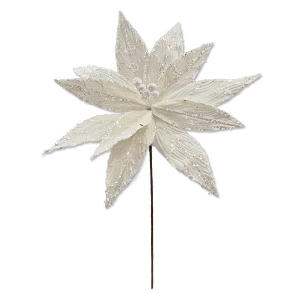 Cream Sequins Xmas Flower - 40cm