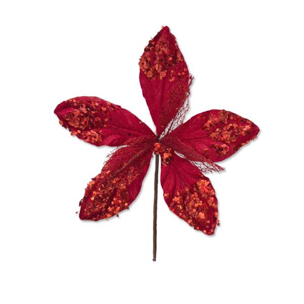 Red Sequins Xmas Flower - 20cm