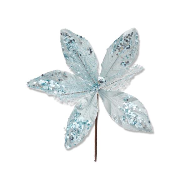 Light Blue With Sequins Xmas Flower - 20cm