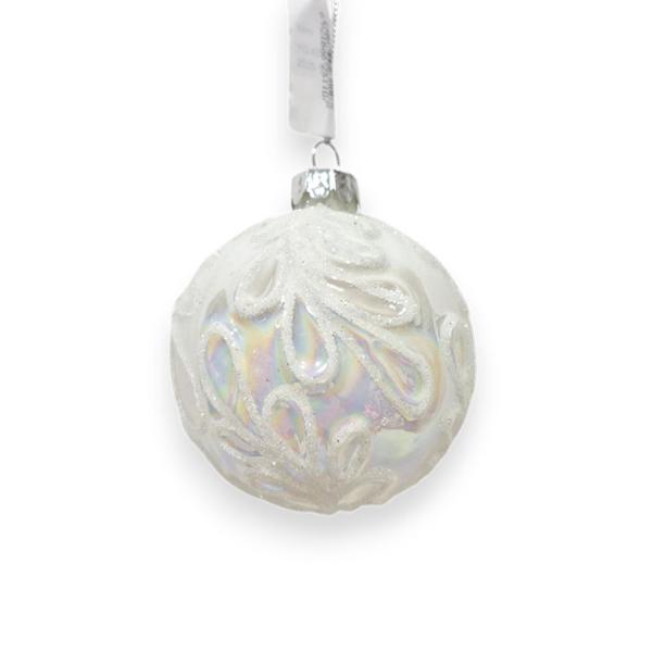 White Iridescent Glass Bauble - 8cm