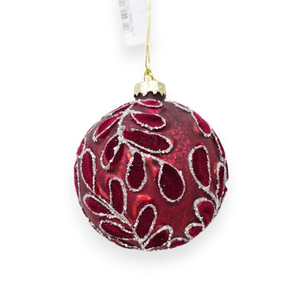 Red Floral Pattern Glass Bauble - 8cm
