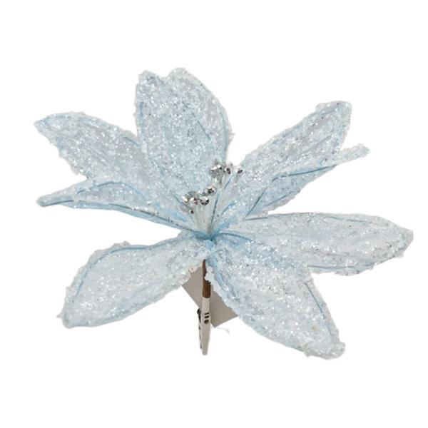Blue Glittery Flower With Clip - 19cm