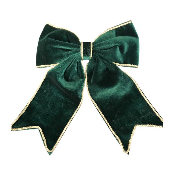 Green Velvet Bow With Gold Trim - 23cm
