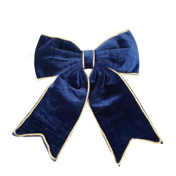 Blue Velvet Bow With Gold Trim - 23cm