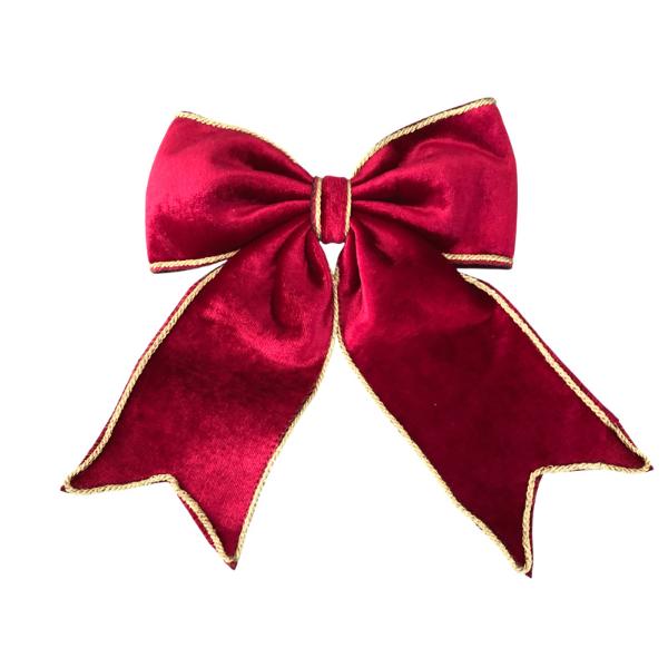 Burgundy Velvet Bow With Gold Trim - 23cm