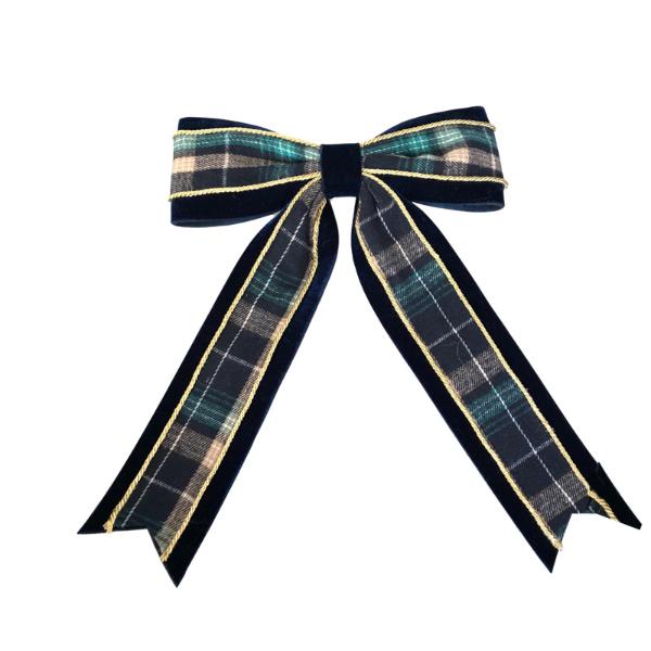 Blue Velvet & Tartan Bow - 29cm