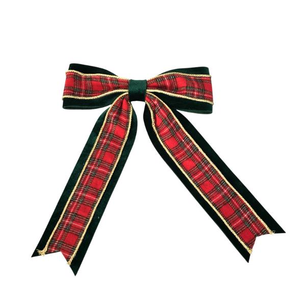 Red Velvet & Tartan Bow - 29cm