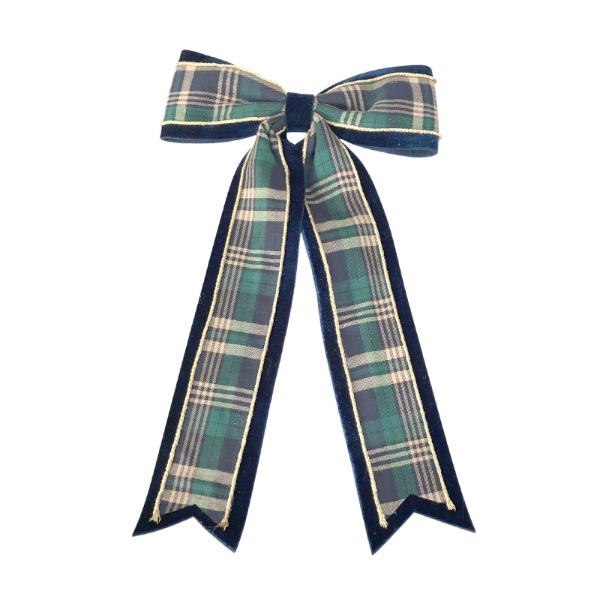 Blue Velvet & Tartan Bow - 38cm