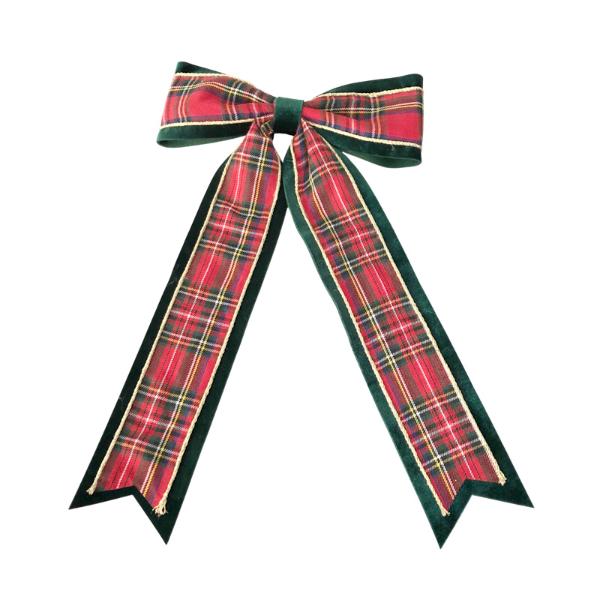 Red Velvet & Tartan Bow - 38cm