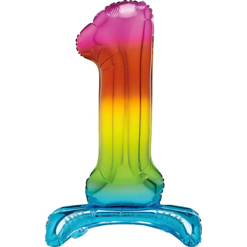 Rainbow "1" Giant Standing Air Filled Numeral Foil Balloon - 76.2cm