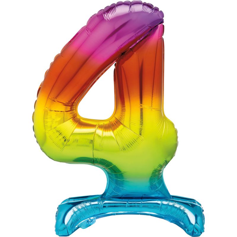 Rainbow "4" Giant Standing Air Filled Numeral Foil Balloon - 76.2cm