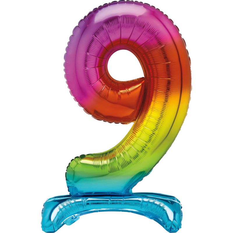 Rainbow "9" Giant Standing Air Filled Numeral Foil Balloon - 76.2cm