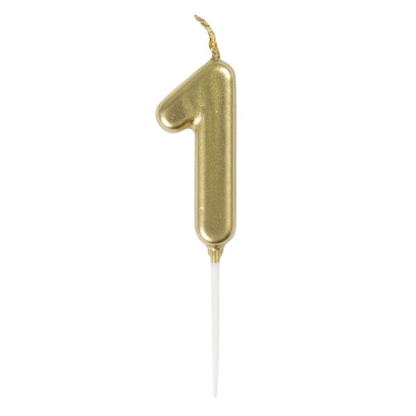 Mini Gold Numeral Pick 1 Birthday Candle - 8cm