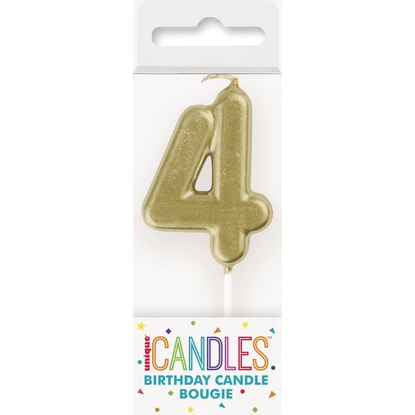 Mini Gold Numeral Pick 4 Birthday Candle - 8cm