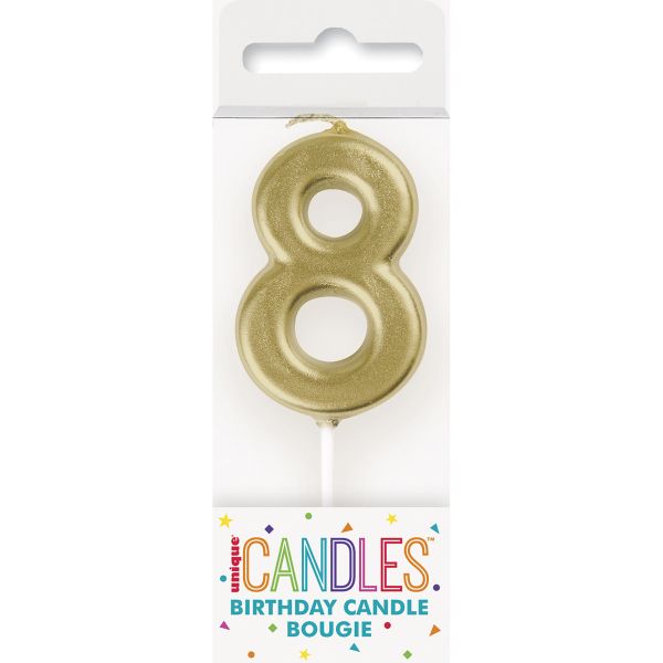 Mini Gold Numeral Pick 8 Birthday Candle - 8cm