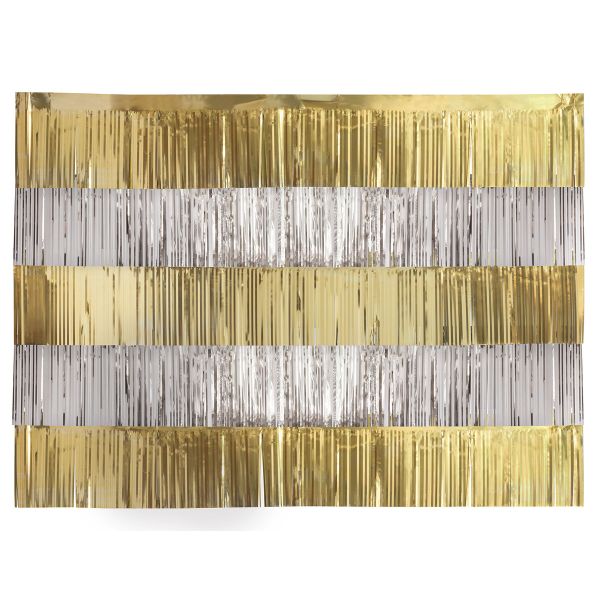 Fringed Backdrop Kit - 5 Silver & Gold Foil Fringes - 30.4cm x 1.21m