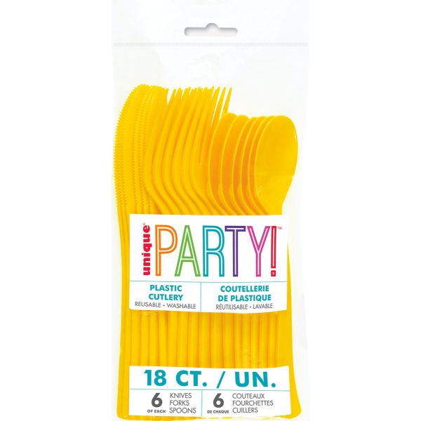 18 Pack Sunflower Yellow Assorted Reusable Cutlery