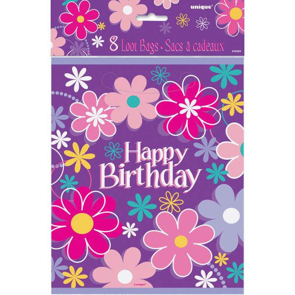 8 Pack Birthday Blossom Loot Bags - 22.5cm x 18cm