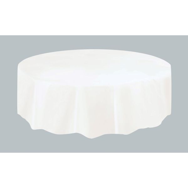 Bright White Unique Plastic Round Tablecover - 213cm