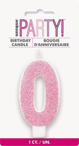 Gliter Pink Candle - Number 0 - The Base Warehouse