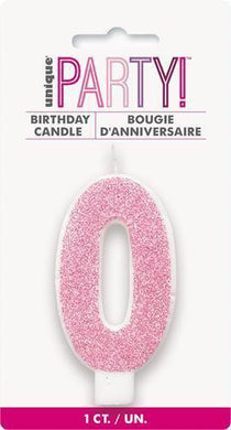 Gliter Pink Candle - Number 0 - The Base Warehouse