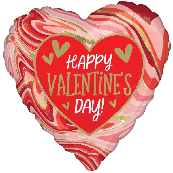 Happy Valentines Day Twisty Marble Foil Balloon - 45cm