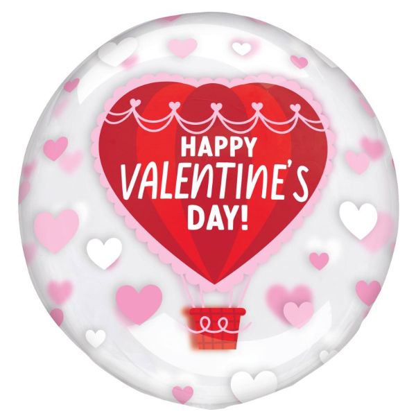 Printed Clearz Happy Valentines Day Hot Air Balloon Stretchy Balloon - Inflates to 45 - 50cm