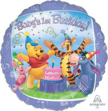 Pooh and Friends 1st Birthday Round Foil Balloon - 45cm - The Base Warehouse