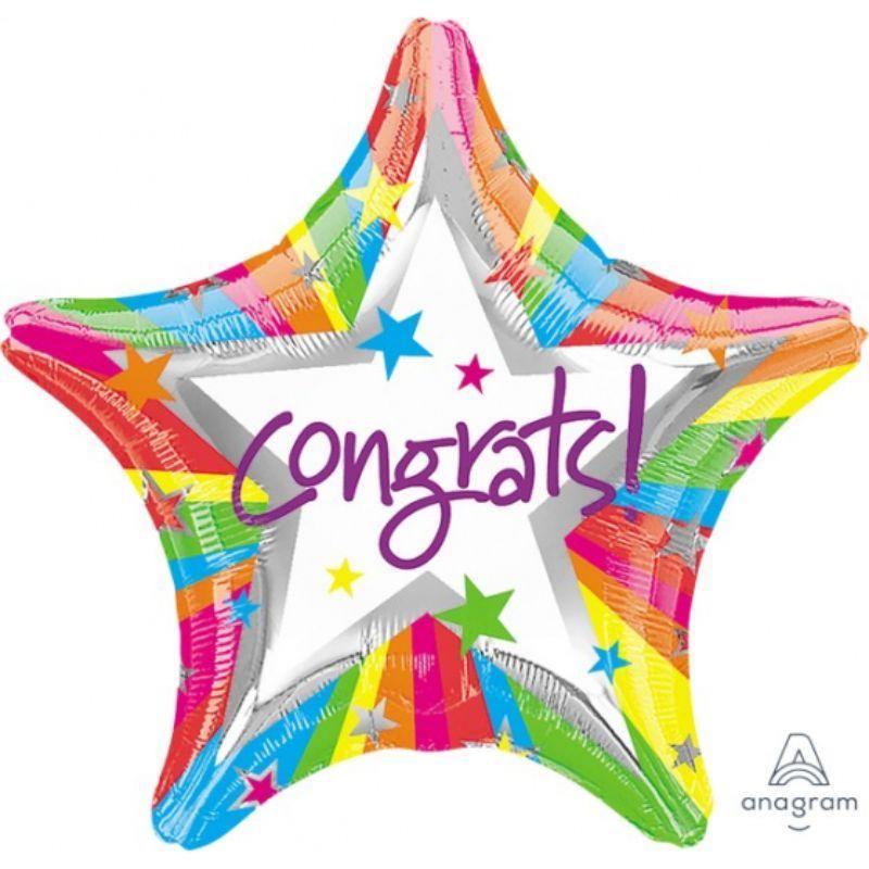 Rainbow Congrats Star Foil Balloons - 45cm - The Base Warehouse