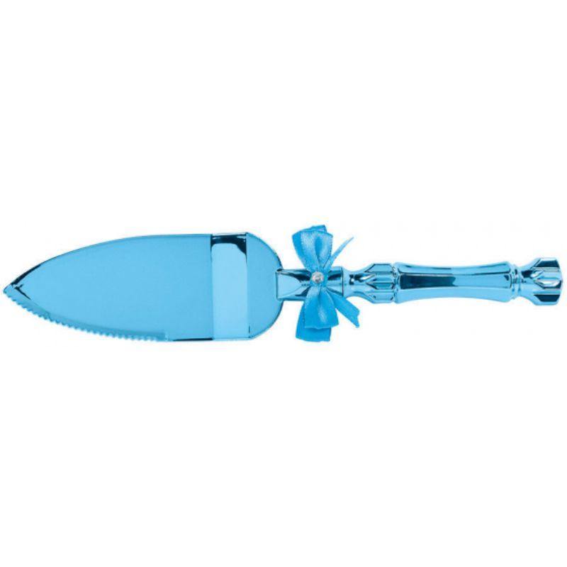 Electroplated Blue Plastic Cake Server with Bow & Gem - 25.4cm - The Base Warehouse